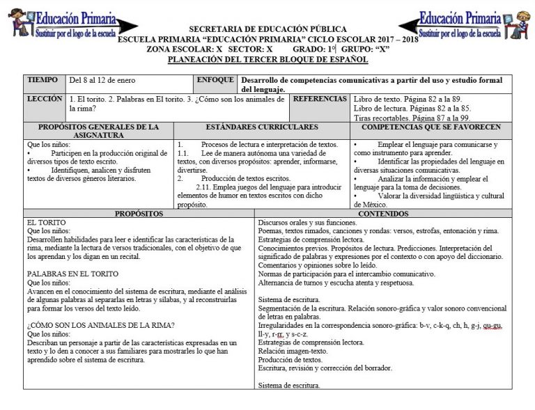 Planeación del primer grado para el tercer bloque del ciclo escolar ...