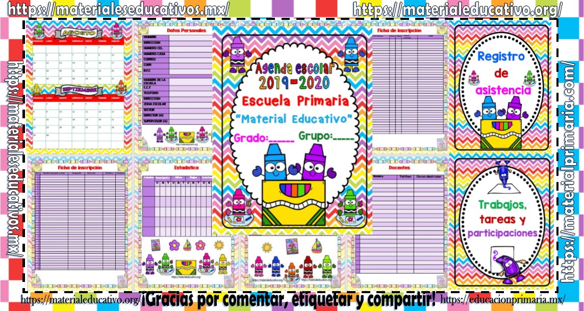 Agenda escolar editable estilo crayola para el ciclo escolar 2019 - 2020 |  Material Educativo