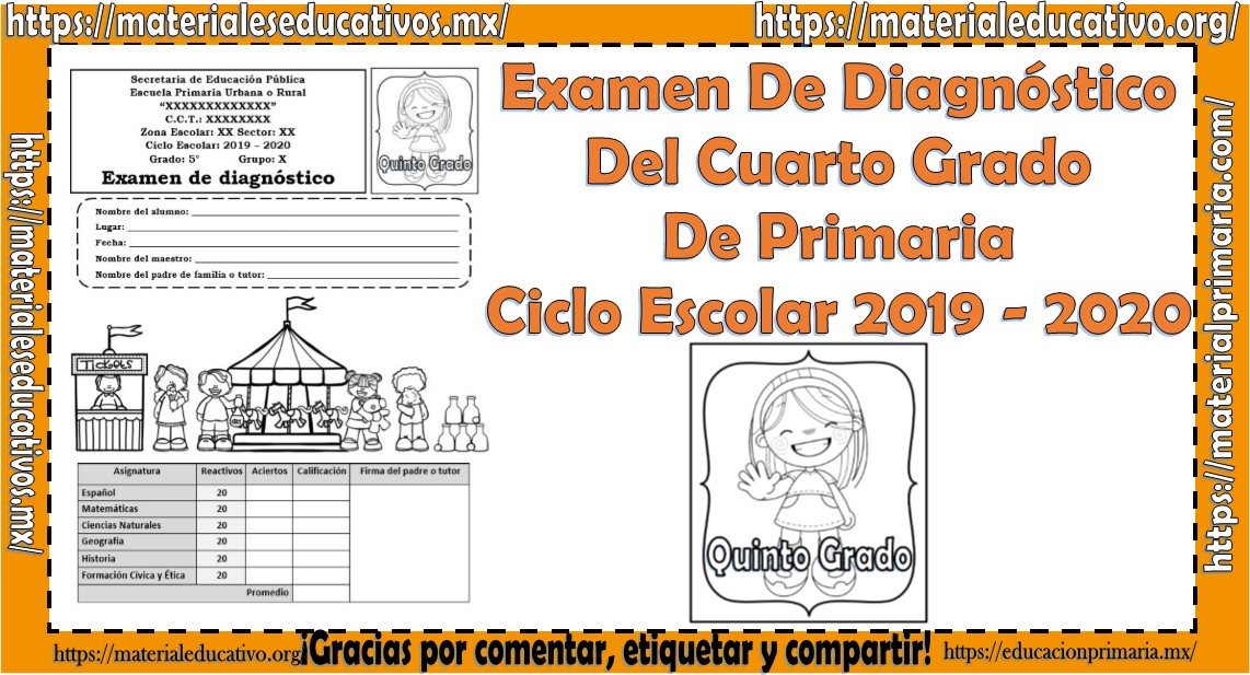 Examen De Diagnostico Del Quinto Grado De Primaria Con Respuestas Ciclo Escolar 2019 2020 Material Educativo