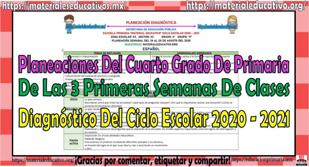 Planeaciones del cuarto grado de primaria de las 3 primeras semanas de