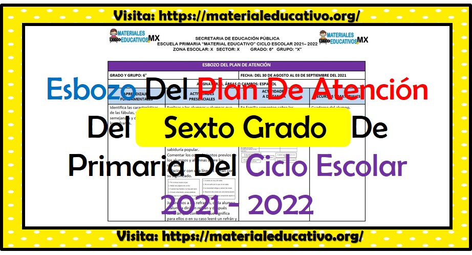 Esbozo del plan de atención del sexto grado de primaria del ciclo escolar 2021 - 2022