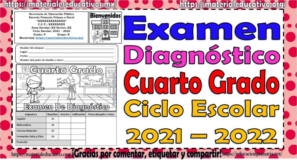 Examen de diagnóstico del cuarto grado de primaria del ciclo escolar