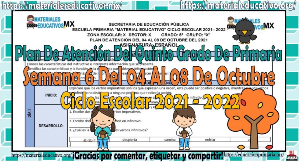 Plan de atención de reforzamiento del quinto grado de primaria semana 6