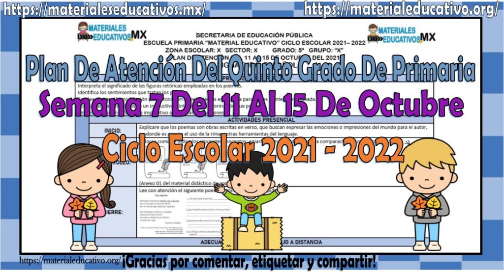Plan de atención de reforzamiento del quinto grado de primaria semana 7