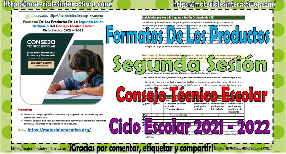 Formatos de los productos de la segunda sesión del consejo técnico escolar de preescolar, primaria y secundaria del ciclo escolar 2021 – 2022