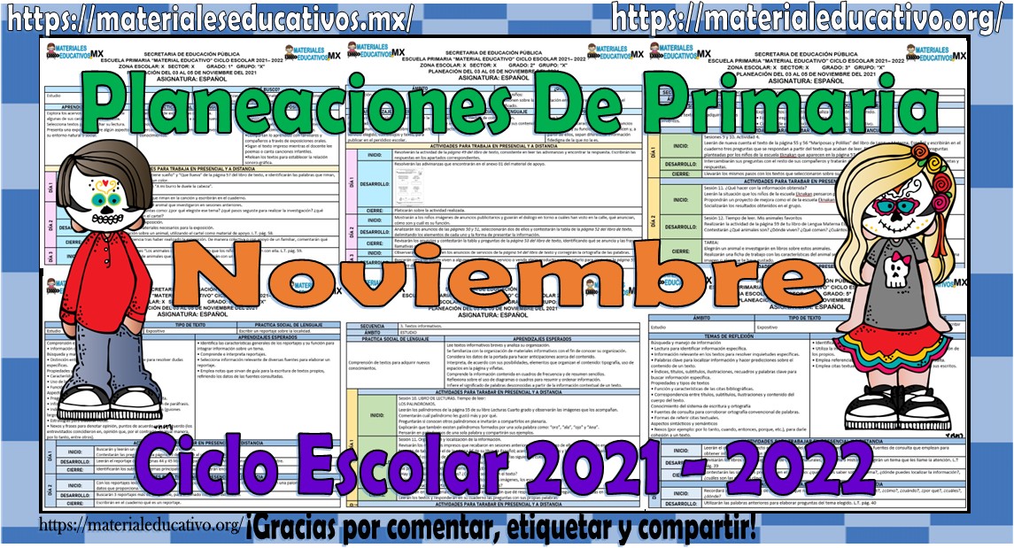 Planeaciones de todos los grados de primaria del mes de noviembre del ciclo escolar 2021 - 2022