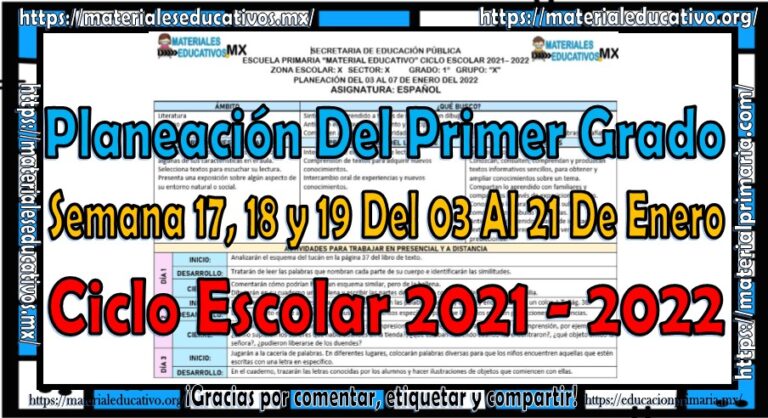 Planeación del primer grado de primaria semana 17, 18 y 19 del 03 al 21 ...