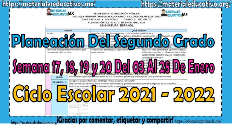 Planeación del segundo grado de primaria semana 17, 18, 19 y 20 del 03 ...