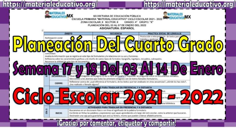 Planeación del cuarto grado de primaria semana 17 y 18 del 03 al 14 de ...