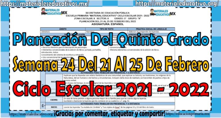 Planeación del quinto grado de primaria semana 24 del 21 al 25 de ...