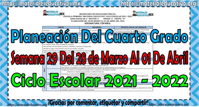 Planeación del cuarto grado de primaria semana 29 del 28 de marzo al 01 ...