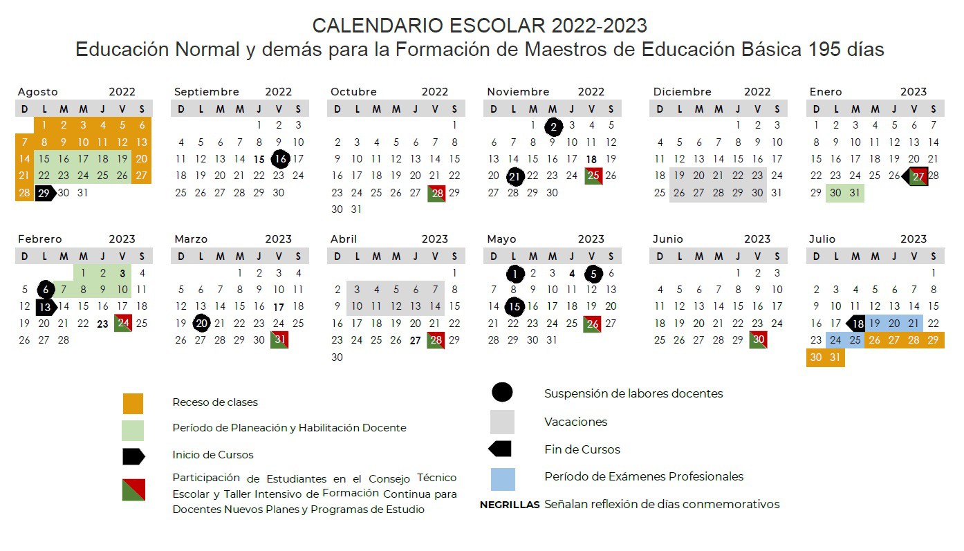 Calendario escolar de la Secretaria de Educación Pública del ciclo escolar  2022 – 2023 CONAMER | Material Educativo