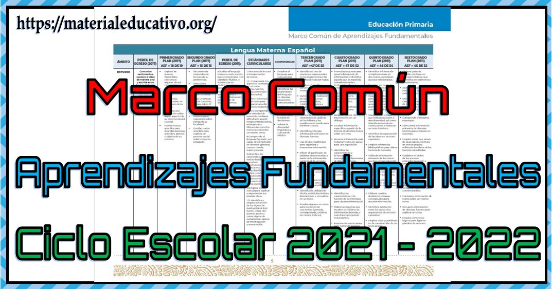 Marco común de aprendizajes fundamentales de educación primaria ciclo escolar 2021 - 2022