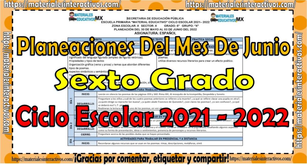 Planeaciones del sexto grado de primaria del mes de junio del ciclo escolar 2021 - 2022