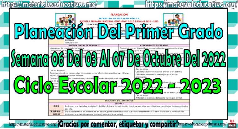 Planeación del primer grado de primaria de la semana 06 del 03 al 07 de ...
