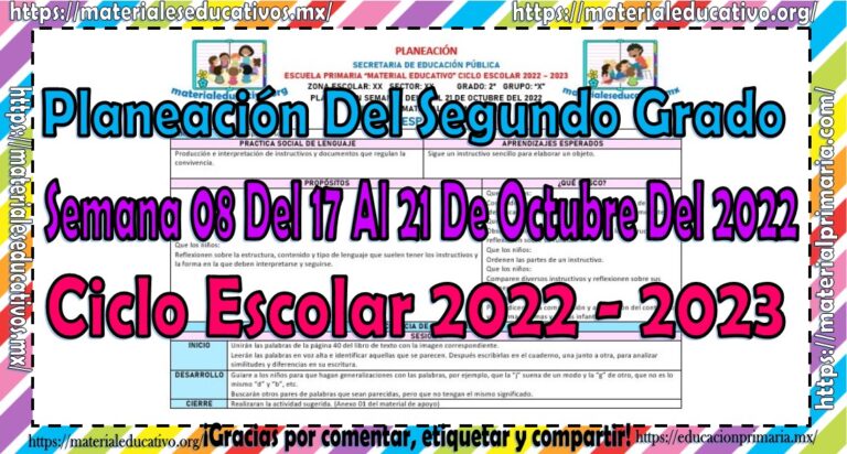 Planeación del segundo grado de primaria de la semana 08 del 17 al 21 ...