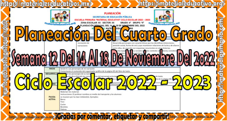Planeación del cuarto grado de primaria de la semana 12 del 14 al 18 de ...
