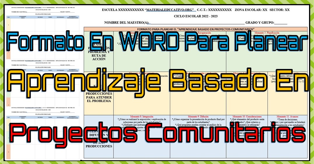 Formatos en WORD para planear el Aprendizaje Basado en Proyectos Comunitarios