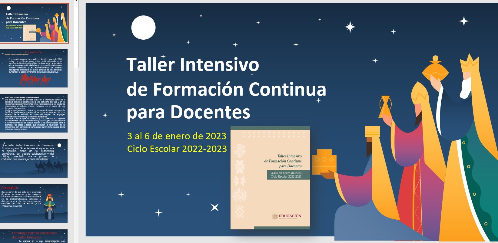 Presentación en PowerPoint y PDF del Taller Intensivo de Formación Continua para Docentes del 2 al 6 de enero de 2023