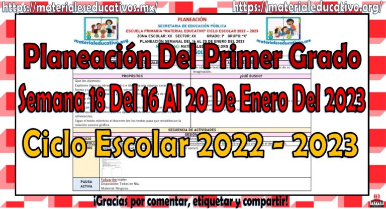 Planeación del primer grado de primaria de la semana 18 del 16 al 20 de ...