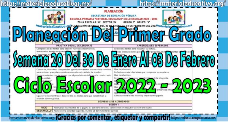 Planeación del primer grado de primaria de la semana 20 del 30 de enero ...