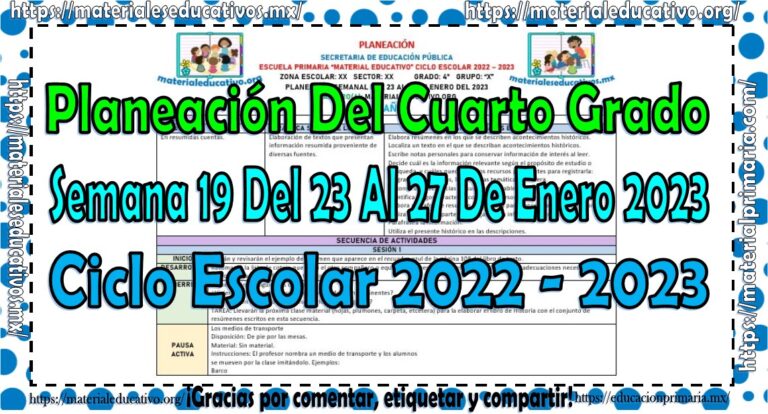 Planeación del cuarto grado de primaria de la semana 19 del 23 al 27 de ...
