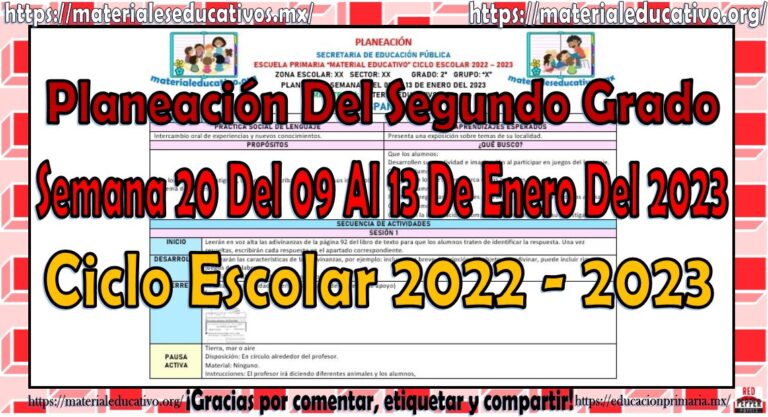Planeación del segundo grado de primaria de la semana 20 del 09 al 13 ...