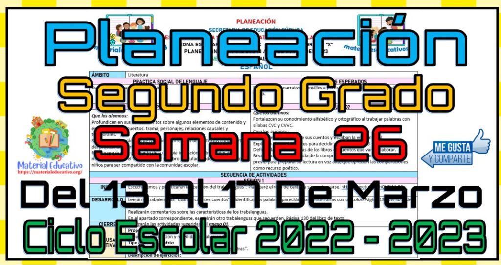 Planeación del segundo grado de primaria de la semana 26 del 13 al 17 ...