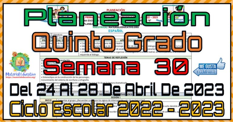 Planeación del quinto grado de primaria de la semana 30 del 24 al 28 de ...