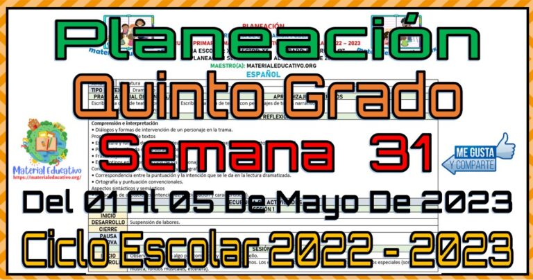 Planeación del quinto grado de primaria de la semana 31 del 01 al 05 de ...