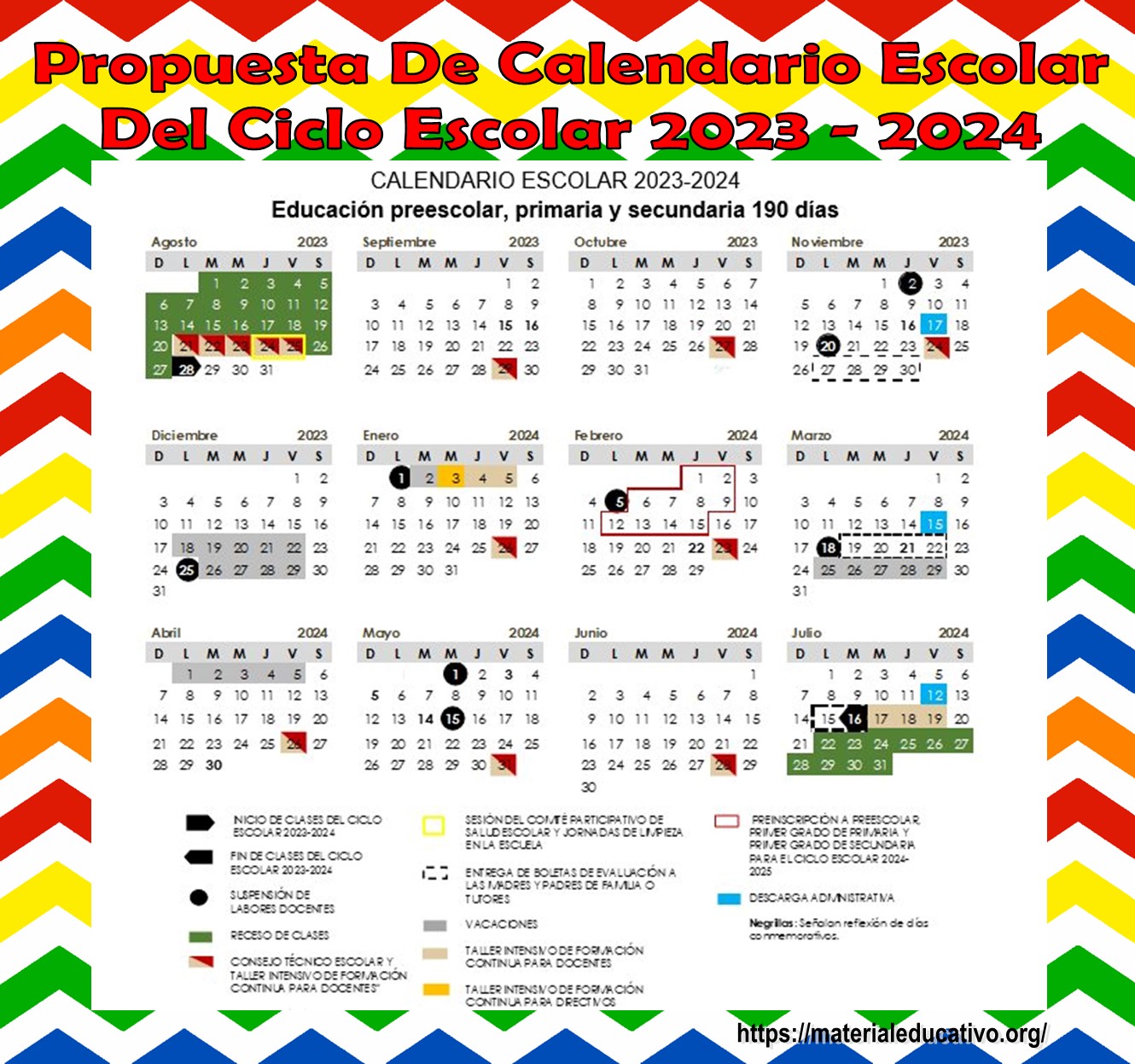 Propuesta del calendario escolar para el ciclo escolar 2023 – 2024