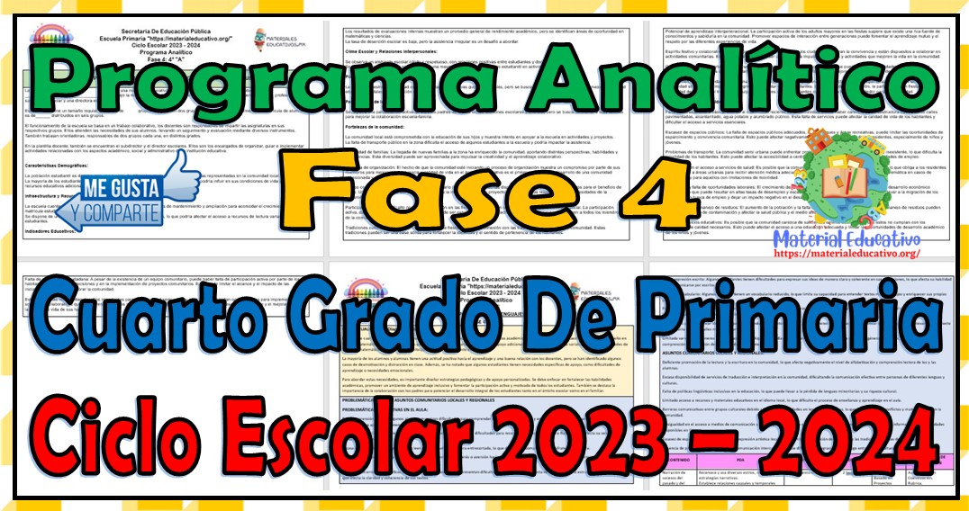 Programa analítico de la fase 4 del cuarto grado de primaria para el ciclo escolar 2023 – 2024