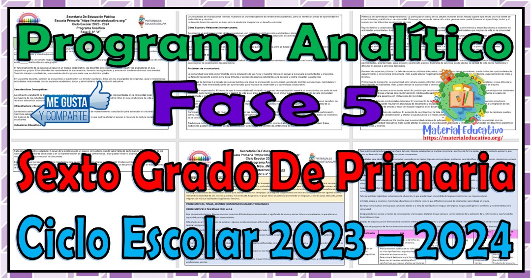 Programa analítico de la fase 5 del sexto grado de primaria para el ciclo escolar 2023 – 2024