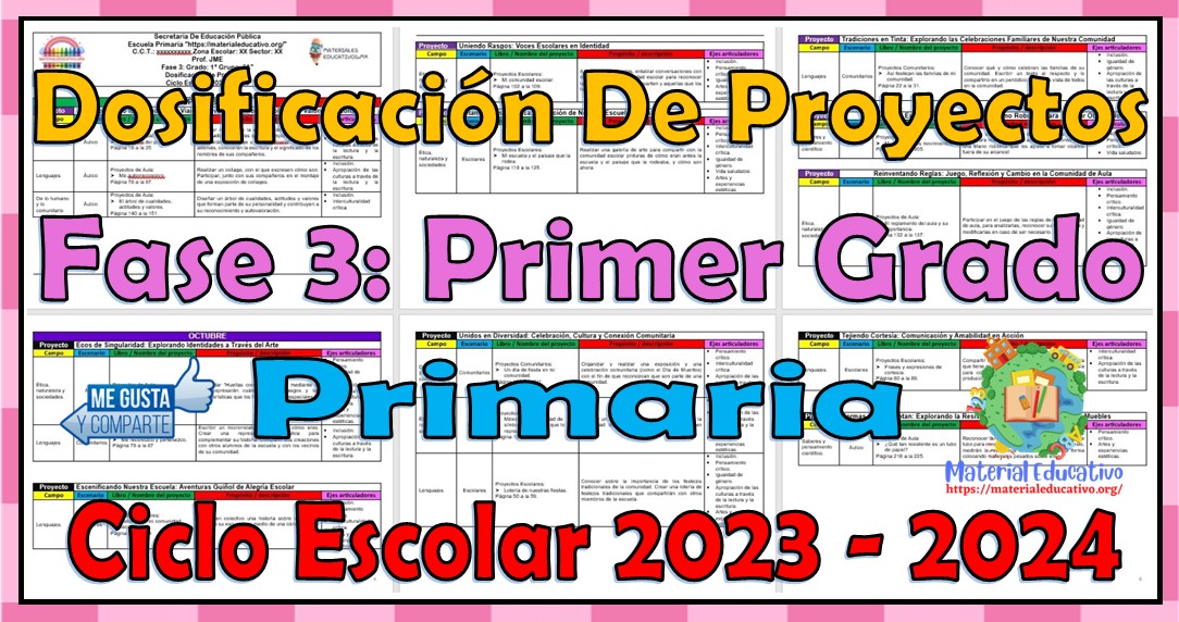 Dosificación de proyectos de la fase 3 del primer grado de primaria para el ciclo escolar 2023 - 2024
