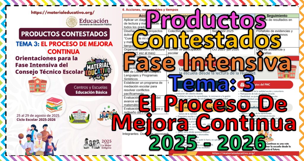 Productos Contestados del Tema 03: El Proceso de Mejora Continua de la Fase Intensiva del Consejo Técnico Escolar Para Docentes del Ciclo Escolar 2025 - 2026