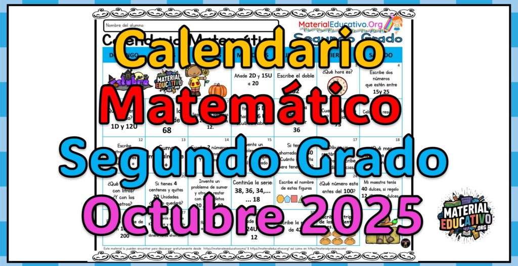 Calendario matemático del segundo grado del mes de octubre de 2025