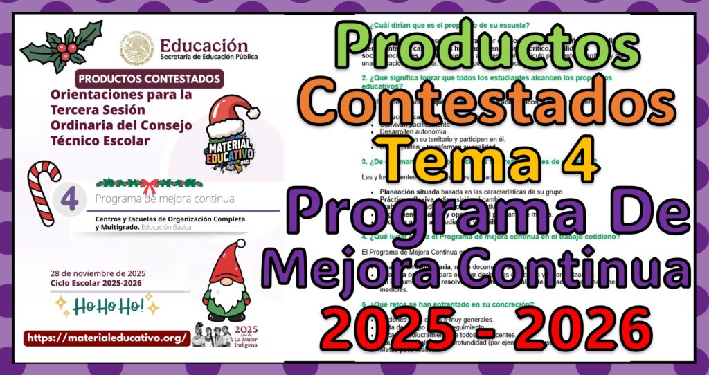 Productos Contestados del Tema 04 Programa de Mejora Continua Para la Sesión Ordinaria del Consejo Técnico Escolar 2025 - 2026