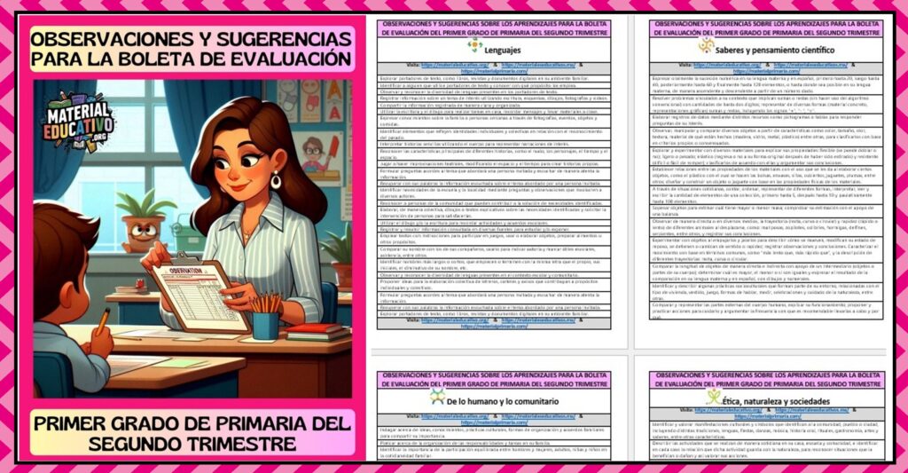 Observaciones y sugerencias para la boleta de evaluación del primer grado de primaria del segundo trimestre del ciclo escolar 2025 – 2026