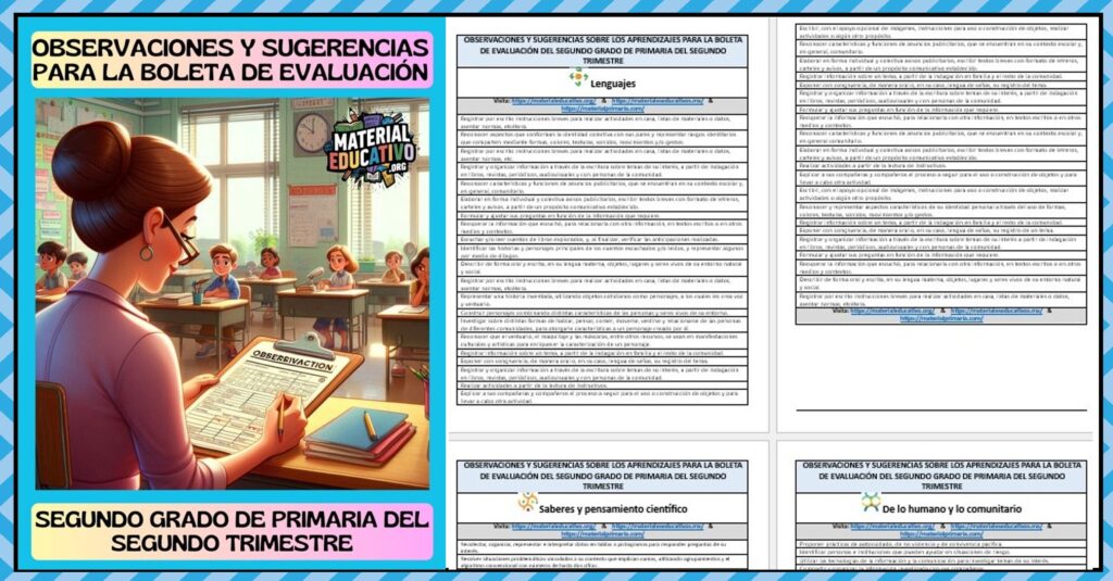 Observaciones y sugerencias para la boleta de evaluación del segundo grado de primaria del segundo trimestre del ciclo escolar 2025 – 2026
