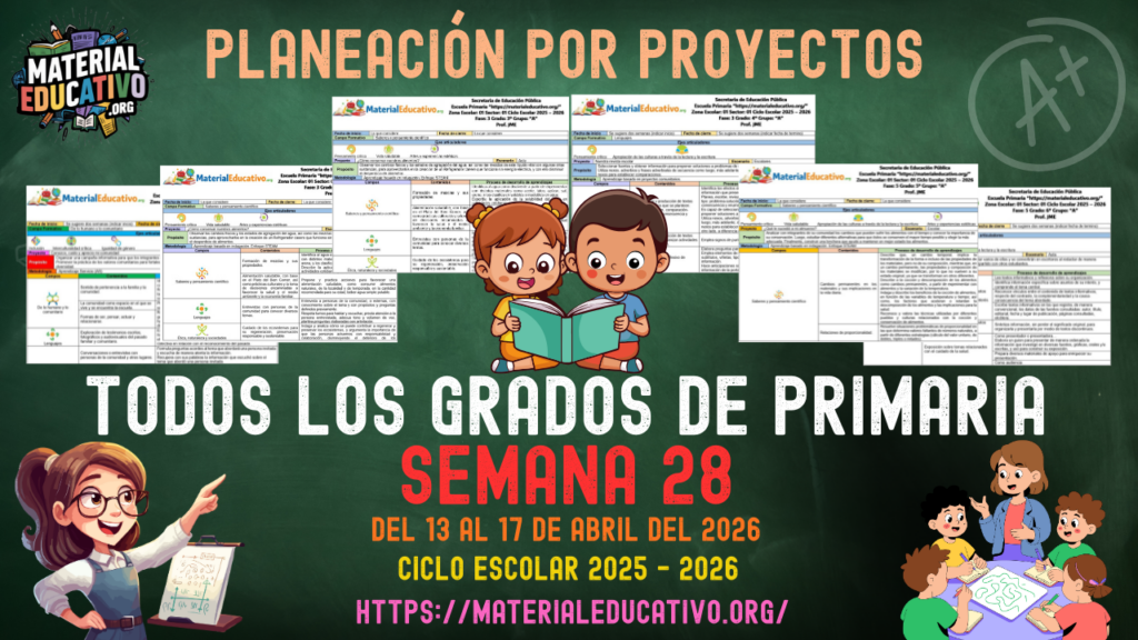 Planeación por proyectos de todos los grados de primaria de la semana 28 del ciclo escolar 2025 - 2026