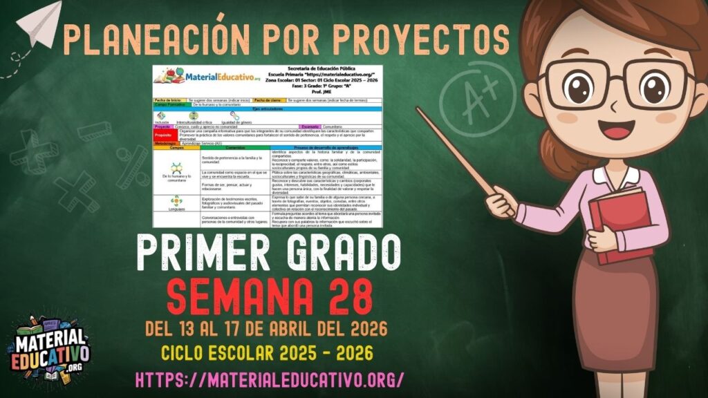 Planeación por proyectos del primer grado de primaria semana 28 del ciclo escolar 2025 - 2026