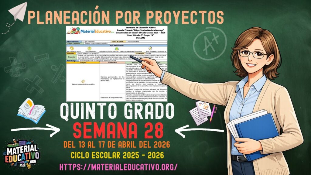 Planeación por proyectos del quinto grado de primaria semana 28 del ciclo escolar 2025 - 2026