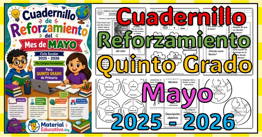 Cuadernillo de reforzamiento para el quinto grado de primaria del mes de mayo del ciclo escolar 2025 - 2026