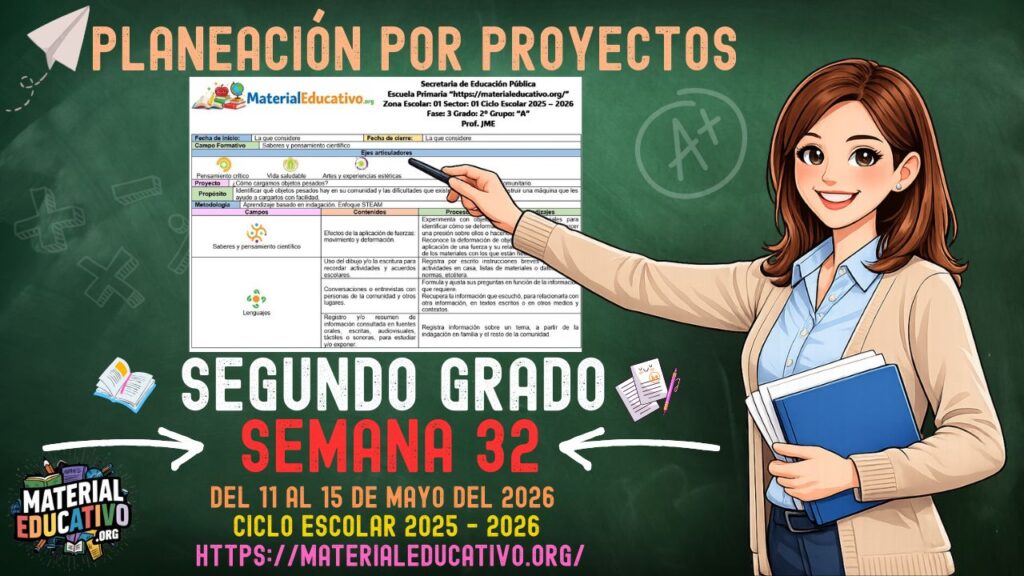 Planeación por proyectos del segundo grado de primaria semana 32 del ciclo escolar 2025 - 2026