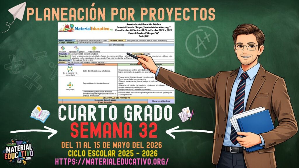 Planeación por proyectos del cuarto grado de primaria semana 32 del ciclo escolar 2025 - 2026