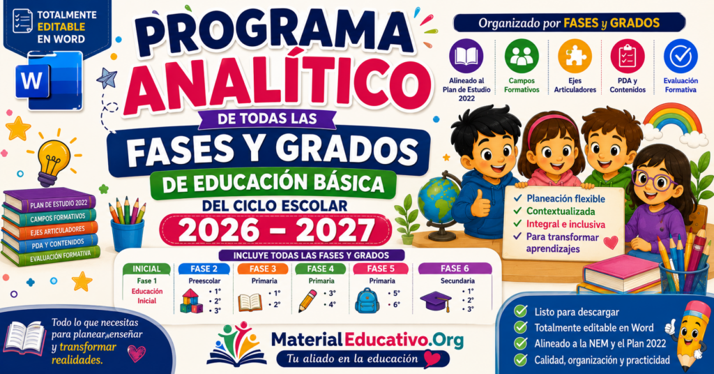 Programa analítico de todas las fases y grados de educación básica del ciclo escolar 2026 – 2027