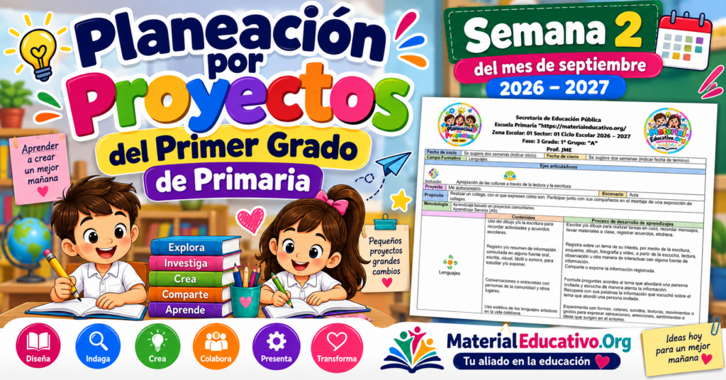 Planeación por proyectos del primer grado de primaria semana 2 del mes de septiembre 2026 – 2027