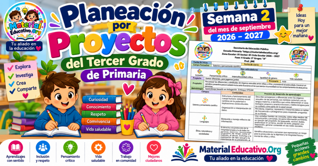 Planeación por proyectos del tercer grado de primaria semana 2 del mes de septiembre 2026 – 2027