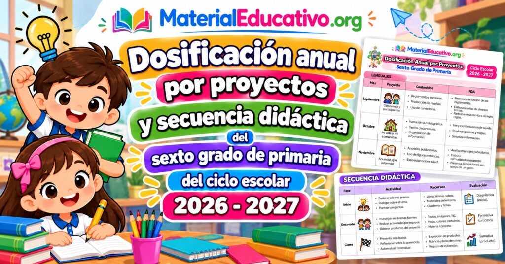 Dosificación anual por proyectos y secuencia didáctica del sexto grado de primaria del ciclo escolar 2026 - 2027