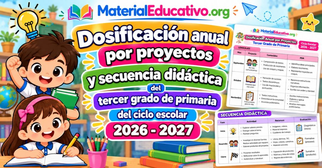 Dosificación anual por proyectos y secuencia didáctica del tercer grado de primaria del ciclo escolar 2026 - 2027